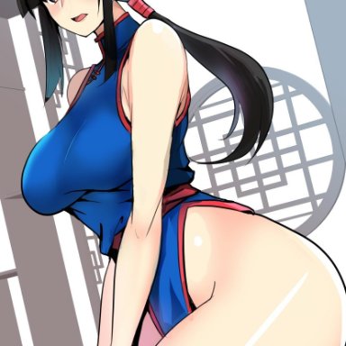 1girls, bare arms, bare thighs, black hair, breasts, brown eyes, chichi, chinese clothes, chinese dress, clothing, curvy, dragon ball, dragon ball z, female, female only