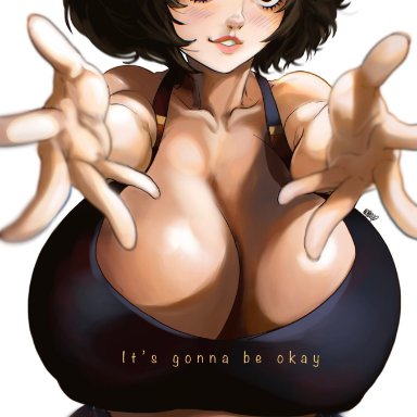 brown hair, cleavage, cute, enormous breasts, gigantic breasts, huge breasts, kawakami sadayo, milf, noblood, persona, persona 5, sadayo kawakami, teacher