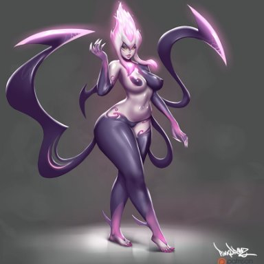 belly, belly button, big breasts, chubby, chubby female, evelynn, feet, foot fetish, league of legends, pinkdrawz, succubus, wide hips