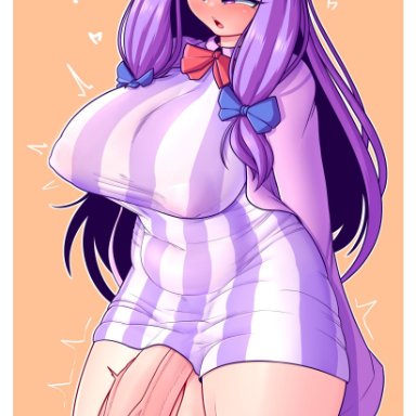 ?!, 1futa, balls, big breasts, blush, bottomless, breasts, clothed, clothing, cuchuflin, dickgirl, erection, futa only, futanari, huge cock