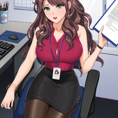 alternate outfit, brown hair, chungmechanic, cleavage, clothing, coffee mug, dorothea (fire emblem), dorothea arnault, ear piercing, earrings, female, female only, fire emblem, fire emblem: three houses, fully clothed