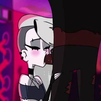 animated, artist request, blowjob, cum in mouth, faceless male, fellatio, goth, helluva boss, human loona (vivzmind), kneeling, loona (helluva boss), loona (vivzmind), oral, side shave, sound