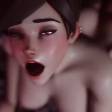 1boy, 1boy1girl, 1girls, 1male, 3d, 3d animation, ahegao, ambiguous penetration, animated, areolae, bed, bouncing breasts, breasts, brown eyes, brown hair