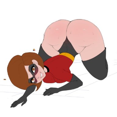 1girl, ass, big ass, breasts, brown hair, disney, elastigirl, face down ass up, female, female only, flat colors, helen parr, huge ass, legoman, leotard