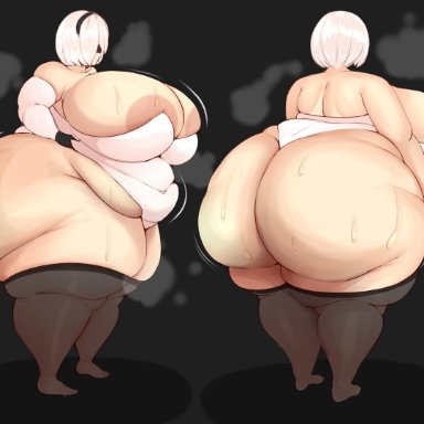 1girls, absurdres, ass, bbw, breasts, female, female only, fladdykin, highres, huge ass, huge breasts, nier, nier: automata, overweight, overweight female