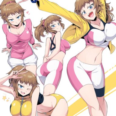 ass, bare midriff, blue eyes, breasts, butt, gundam, gundam build fighters, hoshino fumina, short hair, suzusiigasuki, tagme