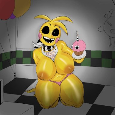 1girls, animatronic, anthro, bib, big breasts, breasts, breasts outside, cleavage, clothing, color, color edit, colored, cupcake, cupcake (fnaf), curvy