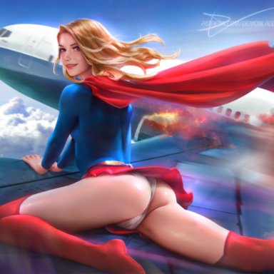 2d, big ass, blonde hair, blue eyes, boots, bubble ass, bubble butt, cape, cute, dc, dc comics, demonlorddante, drawn, flying, kara danvers