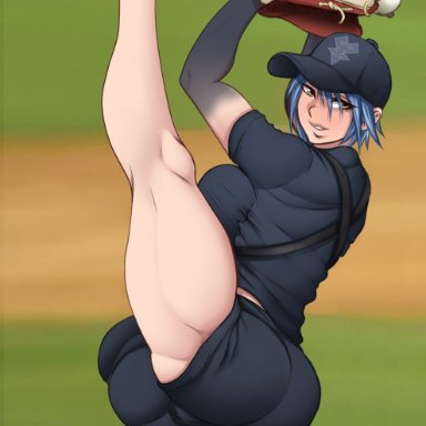 1futa, anti-aqua, ass, balls, baseball, baseball glove, baseball uniform, big ass, breasts, clothed, clothing, dickgirl, fully clothed, futa only, futanari