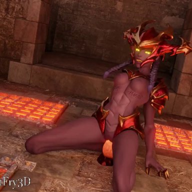 3d, animated, bouncing breasts, braids, claws, dragon dildo, dragon girl, evilaudio, glowing dildo, glowing eyes, glowing mouth, justfry3d, league of legends, pleasedbyviolet, shyvana