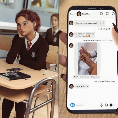 3d, blue eyes, chat, dickpic, femboy, jessie (skykliker), penis, piercing, red hair, school uniform, scrotum, skykliker, trap