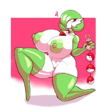 anal beads, anthro, gardevoir, huge breasts, large areolae, lewdicrousart, pokemon, pokémon (species)