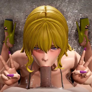 :>=, 1boy, 1girls, 3d, ahe gao, ahegao, animated, big penis, blowjob, blowjob face, deepthroat, eyeshadow, fellatio, fellatio pov, female