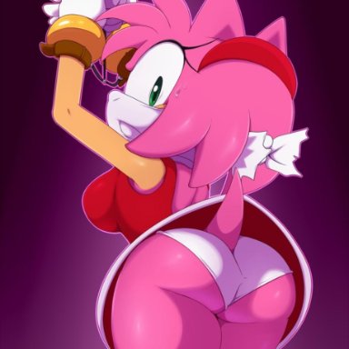 amy rose, anthro, ass, bigdon1992, breasts, captive, clothed, clothing, digital media (artwork), eulipotyphlan, female, fur, gloves, green eyes, handwear