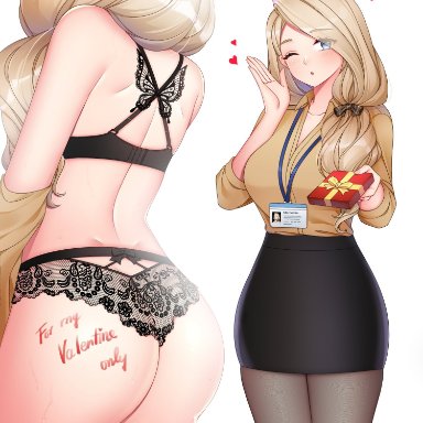 1girls, ass, banglinh1997, big ass, blonde hair, blue eyes, body writing, bra, breasts, dress shirt, english text, female, fire emblem, fire emblem: three houses, formal