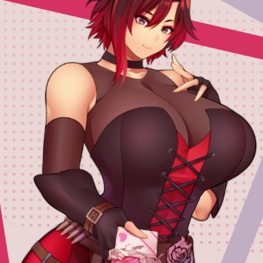 1girls, breasts, cleavage, female, female only, huge breasts, nachocobana, red hair, ruby rose, rwby