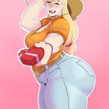 1girls, applejack (mlp), ass, blush, breasts, cleavage, female, female only, friendship is magic, huge ass, huge breasts, human, humanized, my little pony, solo