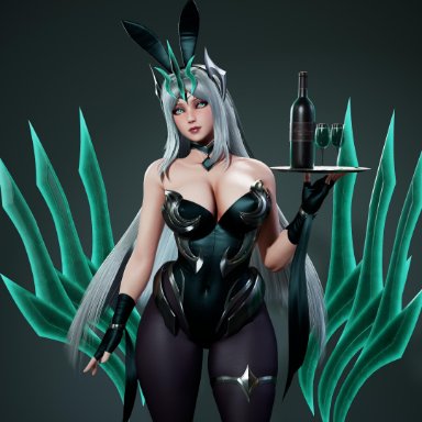 3d, big breasts, breasts, bunny ears, bunny girl, bunnysuit, choker, cleavage, female, female only, green eyes, highres, irelia, league of legends, long hair