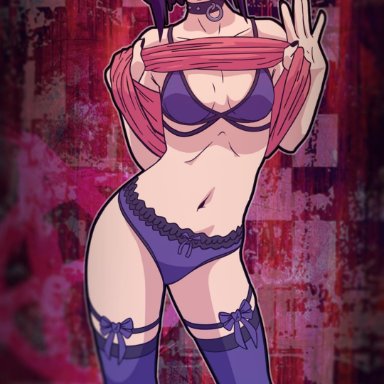 cakemixcat, choker, kyoka jiro, lingerie, my hero academia, presenting, shirt lift, thighhighs, underwear