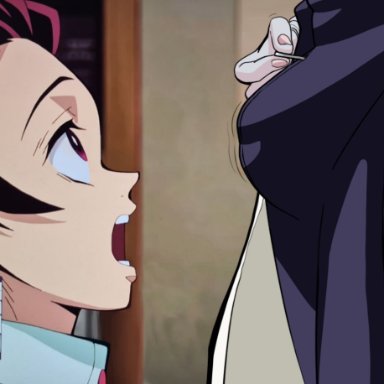 bulge, futa on male, futanari, imminent oral, imminent sex, kamado tanjirou, kikikiwi43, kimetsu no yaiba, kochou shinobu, penis, unzipping pants, zipper