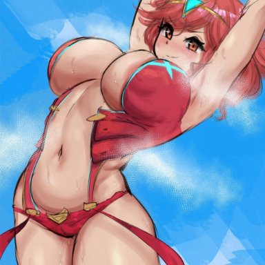 1girls, armpits, arms up, blush, breasts, circlet, clothed, clothes, clothing, eyes, female, female only, hair, hips, huge breasts