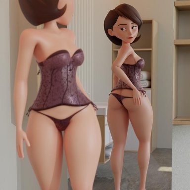 1girls, 3d, artist name, ass, ass focus, big breasts, breasts, brown hair, busty, disney, fat ass, female, female focus, hazel eyes, helen parr