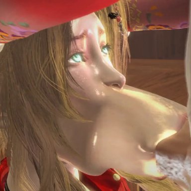 2girls, 3d, aerith gainsborough, animated, ass, blonde hair, breasts, brown hair, deepthroat, dissidia final fantasy, duckface, face fucking, fellatio, final fantasy, final fantasy vi