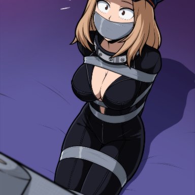 big breasts, bondage, bound, camie utsushimi, cleavage, duct tape, femsub, magnolia-baillon, my hero academia, school uniform, tape, tape gag, taped mouth