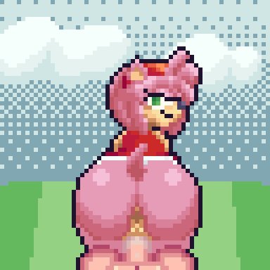 amy rose, animated, anthro, ass, big butt, bodily fluids, clothed, clothing, digital media (artwork), duo, erection, eulipotyphlan, female, female penetrated, first person view