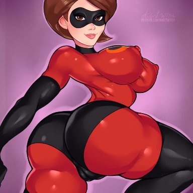 ange1witch, big ass, big breasts, big butt, bodysuit, boobs and butt pose, camel toe, cameltoe, dat ass, elastigirl, eye mask, helen parr, looking at viewer, nipple bulge, skin tight