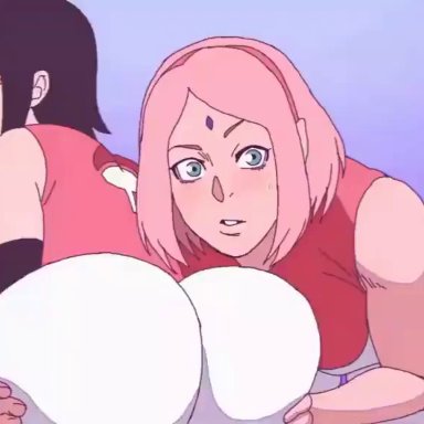 2girls, animated, ass, ass grab, ass shake, big ass, big butt, boruto: naruto next generations, bottom heavy, bubble ass, bubble butt, commentary, d-art, dat ass, family