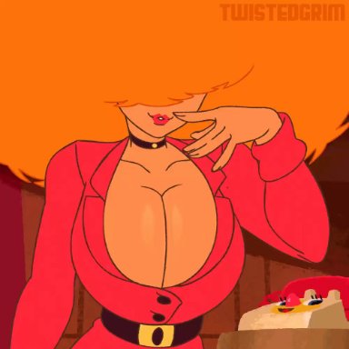 1girls, animated, big breasts, big hair, bouncing breasts, breasts, cartoon network, choker, cleavage, clothed, clothing, female, female only, hair over eyes, huge breasts