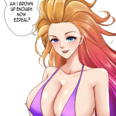 big breasts, day an, league of legends, multi colored eyes, multicolored hair, zoe (league of legends)