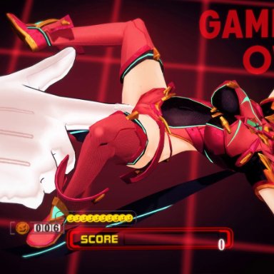 3d, animated, blush, blushing, boots, clothed, clothed sex, defeated, eyes rolling back, fingering, forced, game over, game ui, gameplay mechanics, gloves