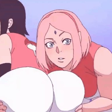 2girls, animated, ass, ass grab, ass shake, big ass, big butt, boruto: naruto next generations, bottom heavy, bubble ass, bubble butt, d-art, dat ass, family, fat ass