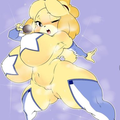 1girls, animal crossing, anthro, ber00, canid, canine, canis, clothing, domestic dog, female, female only, footwear, genitals, high heels, isabelle (animal crossing)