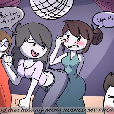 big ass, big breasts, blue jeans, blush, bouncing ass, brother, brother and sister, busty, clothing, colored sketch, comic, disco ball, dress, edit, embarrassed