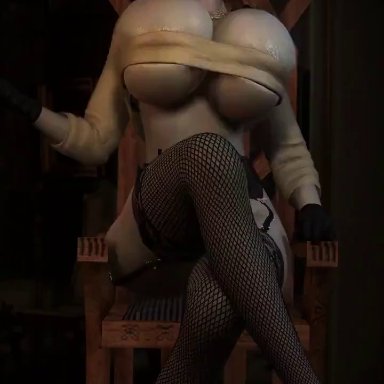 1girls, alcina dimitrescu, almightypatty, animated, big breasts, black hair, bouncing breasts, breasts, capcom, clothed, clothing, large breasts, legwear, looking at viewer, resident evil 8: village