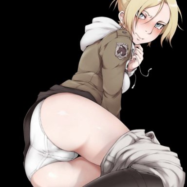 1girls, annie leonhardt, attack on titan, blonde hair, blue eyes, blush, boots, crying, female, female only, ina (gokihoihoi), panties, pantyshot, solo, tears