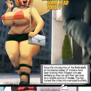 1boy, 1girls, anthro, big breasts, bimbo, blonde hair, breasts, brendan (pokemon), curvy figure, large breasts, makeup, nintendo, picturd, pikachu, pokemon