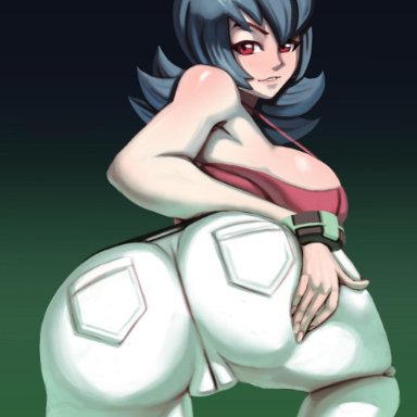 1girls, ass, ass focus, big ass, big breasts, blush, breasts, eye contact, gym leader, looking at viewer, nintendo, pokemon, pokemon hgss, pokemon rgby, red eyes