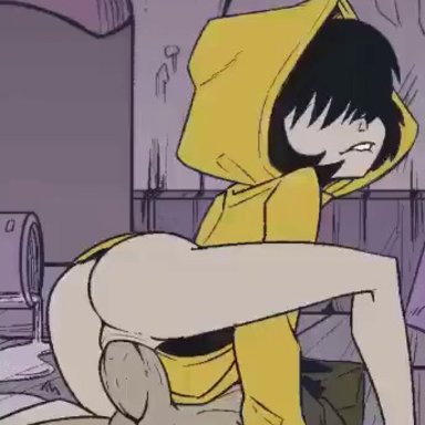 1boy1girl, animated, ass, clapping cheeks, copyright, little nightmares, mono (little nightmares 2), petite, riding, sound, spread pussy