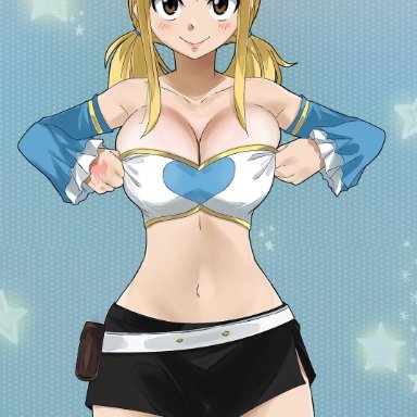 big breasts, blonde hair, cute, fairy tail, fat ass, female, female only, gaston18, lucy heartfilia, one girl, thick thighs, thighhighs, twintails, white skin, white top