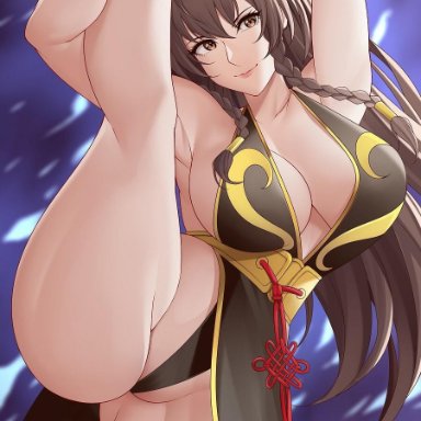 asian, asian female, aslindsamure, big breasts, braids, chinese, chun-li, cleavage, raised leg, street fighter, tagme, tagme (artist)