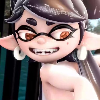 1futa, 1girls, all the way through, anal, anal penetration, anal sex, animal genitalia, animated, areolae, ass, balls, big ass, big breasts, breasts, callie (splatoon)