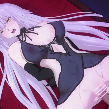 1boy, 1girls, akino (artist), animated, arms behind back, bare shoulders, black choker, black glans, bouncing breasts, breasts, cum, cum in mouth, cum inside, dirty clothing, erect nipples
