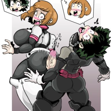 big ass, big breasts, body swap, brown hair, ejaculation, izuku midoriya, my hero academia, ochako uraraka, onat