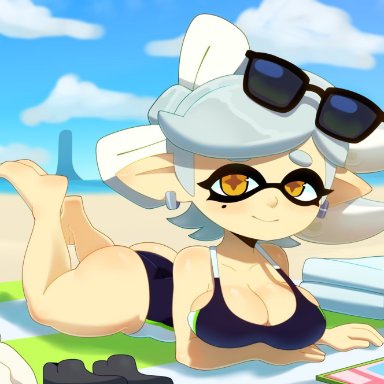 1girls, ass, big ass, big breasts, breasts, cleavage, female, female only, inkling, large breasts, marie (splatoon), one-piece swimsuit, somescrub, splatoon, splatoon 2