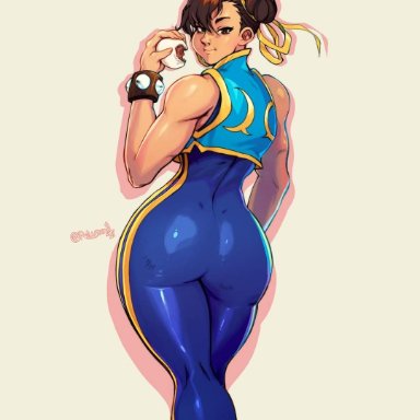 ass, chun-li, eating, fortnite, looking at viewer, looking back, relusionh, street fighter