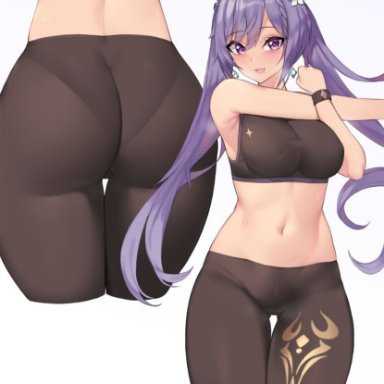 1girls, armpits, ass, ass visible through thighs, big ass, breasts, female, female only, from behind, genshin impact, huge ass, keqing (genshin impact), kuavera, midriff, navel